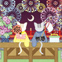 ◆ベクターイラスト（配色まで）＋素材塗り加工（質感）◆春夏秋冬四季の猫のイラスト集「猫カップルと花火大会」