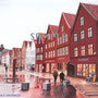 オーダー作品・水彩風景画（ノルウェー、ベンゲル旧市街ブリッゲン）