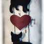 Triptyque bouledogue Français avec un cœur rouge en bois 