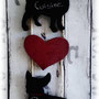 Triptyque bouledogue Français avec un cœur rouge en bois 