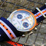 Band: Nato XT »Blue Heritage« | Uhr: Jaques Monnat Orange Boy Chrono