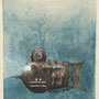 Steampunk U-Boot (Steampunk submarine) Pigma Micron pen, Aquarell und Polychromos auf getöntem Kreul Papier, 03/2020