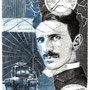 Portrait/Illustration Nikola Tesla, Sakura Micron Pen und Aquarell auf Kreul Papier (06/2020)