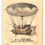 Steampunk-Luftschiff (Steampunk airship) Pigma Micron pen und Aquarell auf getöntem Kreul Papier, DIN A4, 02/2020