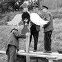 Hinrich Meyer (Mitte) beim Vogelrichten