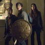 Brandon T. Jackson (Grover Underwood), Logan Lerman (Percy Jackson) i Alexandra Daddario (Annabeth Chase) a El LLadre del Llamp