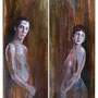 raffaella busdon, "forse domani", diptych, 2021, 2 paintings à 126 x 45 cm, oil on oxidized iron – erlas galerie