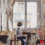 dénesh ghyczy, "at home", 2019, 110 x 75 cm, oil and acrylic on nettle fibre – erlas galerie