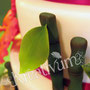 3 stöckige Hibiskus Fondanttorte mit Bambus und Glückskeksen - rot orange - Bambus