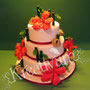 3 stöckige Hibiskus Fondanttorte mit Bambus und Glückskeksen - rot orange