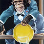 Chimpanzé farceur (détail) -  Place des Vosges Epinal (88) - Acrylique sur panneau - 1,20 x 2, 30 m - 1999<br><br>fresque . trompe l'oeil . primate . singe