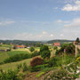 The patio and the farms beyond.