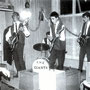 The Giants (1961) op het podium in het Zuiderpark paviljoen. vlnr: Theo Bagchus, Hans de Wekker, Nol vd Kloor, Henk Smitskamp