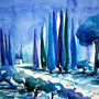 Toskana Impressionen in Blau 2014 Aquarell 36 x 48 cm