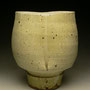 WARREN MACKENZIE - COPER-LIKE VASE, STONEWARE, THROWN & ALTERED, PALE YELLOW MUSTARD GLAZE, GREY WHITE INSIDE, STAMPED - 18.5cmH x 16cmW x 13cmD, 1.4kg - #WM3R $850USD.....SOLD