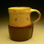 MICHAEL CARDEW, UK - MUG, EARTHENWARE CLAY, PALE GREEN SLIP INSIDE & OUT. STAR CARVINGS INTO SLIP, CLEAR GLAZE, WINCHCOMBE STAMP FROM 1950'S COMMONLY USED BY CARDEW, 10cmH x 8cmDIA, #MC3R -.....SOLD