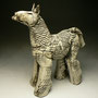 FIONA TUNNICLIFFE - MEDIUM HORSE, LIGHT STONEWARE, STAINED PATTERNED TEXTURE, UNGLAZED - 30cmH x 27cmW x 11cmD, 1.6kg - NZ$180 - #FT55.....SOLD