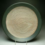 PETER SHEARER - PLATTER, TIDAL PATTERN, STAINED CRAWLING SLIP, BLACK GLAZED RIM & UNDERSIDE - 6cmH x 33cmD, 1.5kg - #PS159.....SOLD