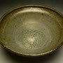 IAN SMAILL, NZ - LARGER BOWL, STONEWARE, OLIVE GREEN GLAZE, IRON GLAZE ON BOTTOM OUTSIDE, POTTER'S STAMP - 13cmH x 31cmD, 2kg - #IS1R.....SOLD