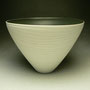 PETER SHEARER - CONICAL BOWL, TIDAL PATTERN ON BARE PORCELAIN ON OUTSIDE, BLACK GLAZED INSIDE - 16cmH x 24cmD, 1kg - #PS203.....SOLD