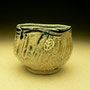 MARGARET SUMICH - SMALL BOWL - SALT FIRED -BLUE GLAZE ON RIM & INSIDE - 6cmH x 7cmD - #MS62A .....SOLD