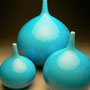PETER COLLIS - SET OF ORBS, WHITE STONEWARE, TURQUOISE CRACKLE GLAZE, LARGE, 24cmH x 18cmD x 1.3kg  - PC363......SOLD     MEDIUM ORB - 17cmH x 12cmD, 0.7kg - PC362.....SOLD     SMALL - 13cmH x 9.5cmD, 0.3kg - #PC361 ......SOLD