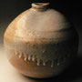 LEN CASTLE - LARGE ORB, STONEWARE, WITH ALTERED DIMPLE, SHINO GLAZE , SIGNED - 20cmH x 20cmD , #LCR9 .....SOLD