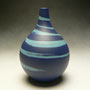 JOHN PARKER - SHORT STEMMED ORB, BLUE PORCELAIN AGATE-WARE WITH LIGHT BLUE BANDS, NOT SIGNED - 11cmH x 7mD, 0.6kg  - #JP4 .....SOLD