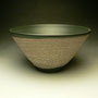 PETER SHEARER - BOWL, TIDAL PATTERN, STAINED CRAWLING SLIP, BLACK GLAZED BASE & INSIDE- 13cmH x 24cmD, 1kg - #PS161.....SOLD