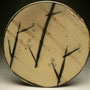 MICHAEL SIMON - PLATE, STONEWARE, SLIP (CRAWLED AT EDGE), BLACK SLIP & AQUA PATTERN, SALT GLAZED - 4cmH x 27.5cmD, 1.1kg - #MS1