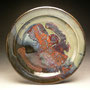 ROB POWLEY - PLATTER, STONEWARE, MULTI-GLAZE WITH SALMON & RED ACCENTS - 4.5cmH x 31cmD, 2.6kg - #RP170 .....SOLD