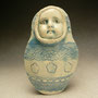HELEN PERRETT, NZ - BABUSHKA, WHITE STONEWARE, BLUE WASH, CLEAR GLAZE - 12cmH x 7cmW x 3cmD, 0.1kg - NZ$55 - #HP13