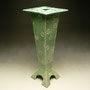 LAURIE STEEL, USA - VASE, WHITE STONEWARE, HANDBUILT/SLABS, IMPRESSED PATTERN, GREEN GLAZE - 34cmH x 13cmW x 13cmD, 1.8kg - NZ$375 - #LS1R