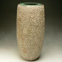 PETER SHEARER - VASE, STAINED CRAWLING SLIP, GREEN-BLACK GLAZED RIM & INSIDE - 25cmH x 13cmD, 1.2kg - #PS153.....SOLD
