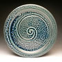 kIM MORGAN - DINNER PLATE, BLUE-BLACK WOOD ASH GLAZE - 2.5cmH x 27cmD, 2kg - #KM140.....SOLD
