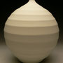 kIM MORGAN - MEDIUM ORB WITH CONCAVE RINGS, WHITE STONEWARE, EGGSHELL TEXTURE, OFF-WHITE GLAZE - 17cmH x 14cmD, 0.7kg - #KM223 .....SOLD