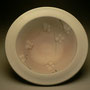 PETER SHEARER - LARGE LOW OPEN BOWL -  GRAY GLAZE WITH OVERSPRAY OF PINK, WITH WHITE FLOWERS - 9cmH x 28cmD - #PSR1.....SOLD
