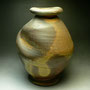 JACK TROY - TORQUED VASE, WHITE STONEWARE, FIRED IN HIS STUDIO ANAGAMA KILN - 34cmH x 24cmD, 4.3kg - #JT18