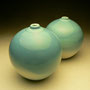 kIM MORGAN - SMALL ORBS, SKY BLUE WITH WHITE - 12-13cmH x 11-12cmD, 0.4kg - #KM209.....BOTH SOLD