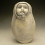 HELEN PERRETT, NZ - BABUSHKA, WHITE STONEWARE, LIGHT BLUE STAINS, CLEAR GLAZE - 12cmH x 7cmW x 3cmD, 0.1kg - NZ$55 - #HP11
