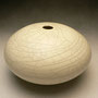 PETER COLLIS - FLAT VASE, CREAM WHITE WITH BLACK CRAZING - 10cmH x 16cmD, 0.8kg - #PC236.....SOLD