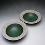 PETER SHEARER -SMALL BOWLS, STAINED CRAWLING SLIP ON RIM, DARK GREEN GLAZE INSIDE & OUTSIDE - 5cmH x 18cmD, 0.3kg - #PS187 / #PS188.....BOTH SOLD
