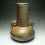 JACK TROY - LONG NECKED VASE WITH LUGS, FIRED IN HIS STUDIO ANAGAMA KILN - 21cmH x 15cmD, 1.5kg - #JT12