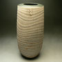 PETER SHEARER - CYLINDER, TIDAL PATTERN, STAINED CRAWLING SLIP, BLACK GLAZED RIM & BASE - 33cmH x 16cmD, 2.1kg - #PS71.....SOLD