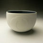 PETER SHEARER - BOWL, BARE PORCELAIN WITH WATER ERODED PATTERN, DEEP BLUE GLAZED INSIDE - 7.5cmH x 11cmD, 0.4kg - #PS143.....SOLD