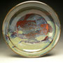 ROB POWLEY - LARGE SHALLOW BOWL, STONEWARE, MULTI-GLAZE WITH SALMON & RED ACCENTS - 7cmH x 33cmD, 1.8kg - #RP168 .....SOLD