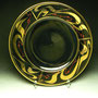 PETER COLLIS - LARGE PLATTER/BOWL, BLACK GLAZE WITH GOLD BRUSHWORK & RED ENAMEL TRAILING,  4.5cmH x 41cmD,  4.5kg - #PC700R