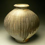 JACK TROY - PADDLED VASE, PORCELAIN, DRY ASH ON ONE SHOULDER, FIRED IN JUNIATA ANAGAMA KILN - 29cmH x 27cmW x 19cmD, 1.3kg - #JT8