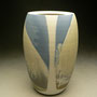 PETER SHEARER - VASE, PORCELAIN, THREE DECORATED PANELS WITH BLUE, GRAY, & TAN WITH WAX RESIST GRASS PATTERN, SULPHITE FUMING - 22cmH x 14cmD, 1kg - #PS274.....SOLD