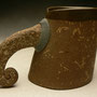 JIM JOHNSON, USA - MUG, HANDBUILT FROM SLABS, COLOURED CLAYS, GRATED CLAYS, GLAZED INSIDE & RIM - 10cmH x 14cmW x 8cmD, 0.4kg- #JJ4R.....SOLD
